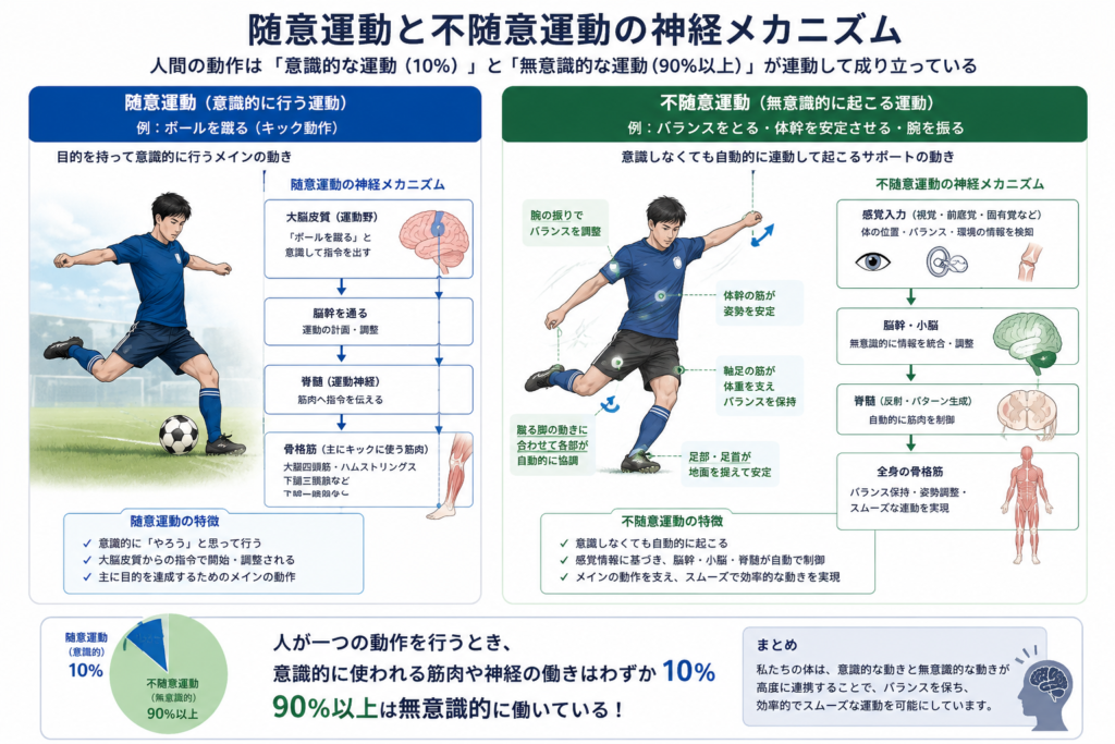 姿勢改善に重要な随意運動と不随意運動の神経メカニズム